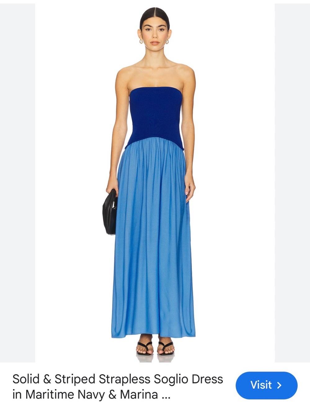 SOLID & STRIPED Strapless Two-Tone Maxi Dress in Navy & Marina Blue